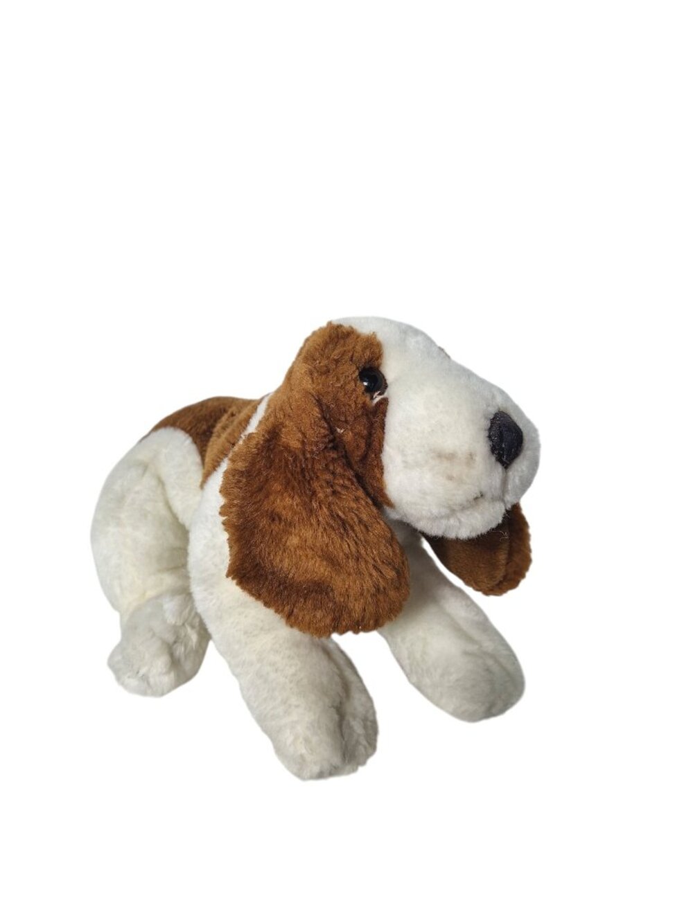 Vintage Basset Hound Dog Plush Brown White Stuffed Animal Floppy Ears Toy 12"
